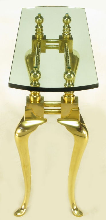 Late 20th Century Cast & Polished Brass Cabriole Leg Console Table For Sale