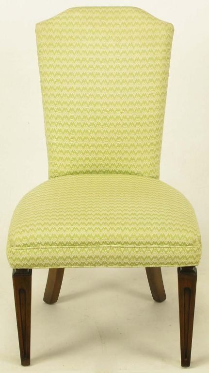 American Four Regency Side Chairs In Apple Green & White Flamestitch For Sale