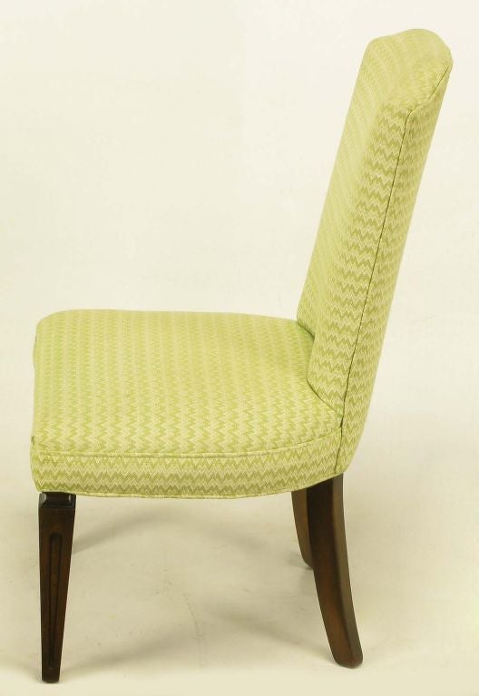 Walnut Four Regency Side Chairs In Apple Green & White Flamestitch For Sale