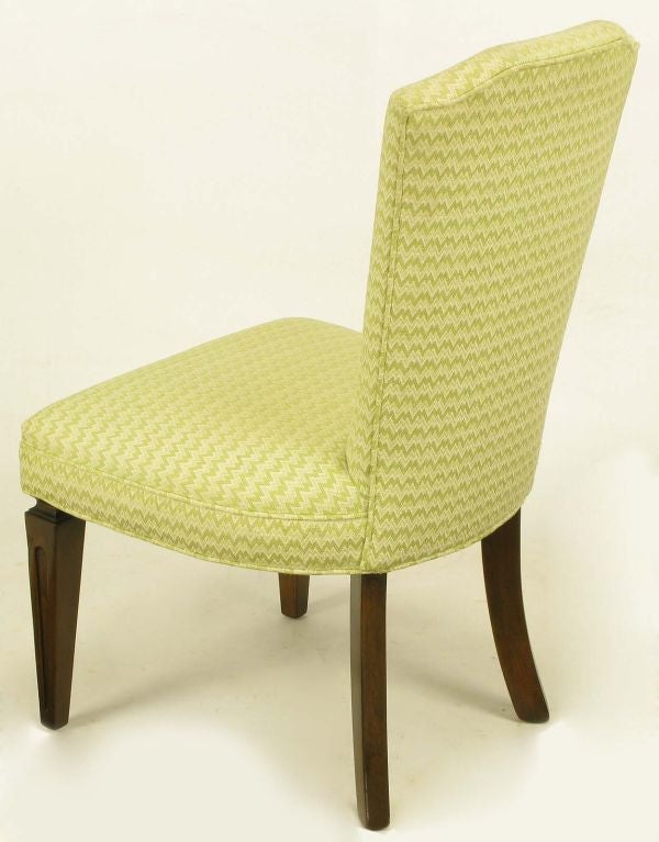 Four Regency Side Chairs In Apple Green & White Flamestitch For Sale 1