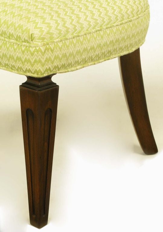 Four Regency Side Chairs In Apple Green & White Flamestitch For Sale 3