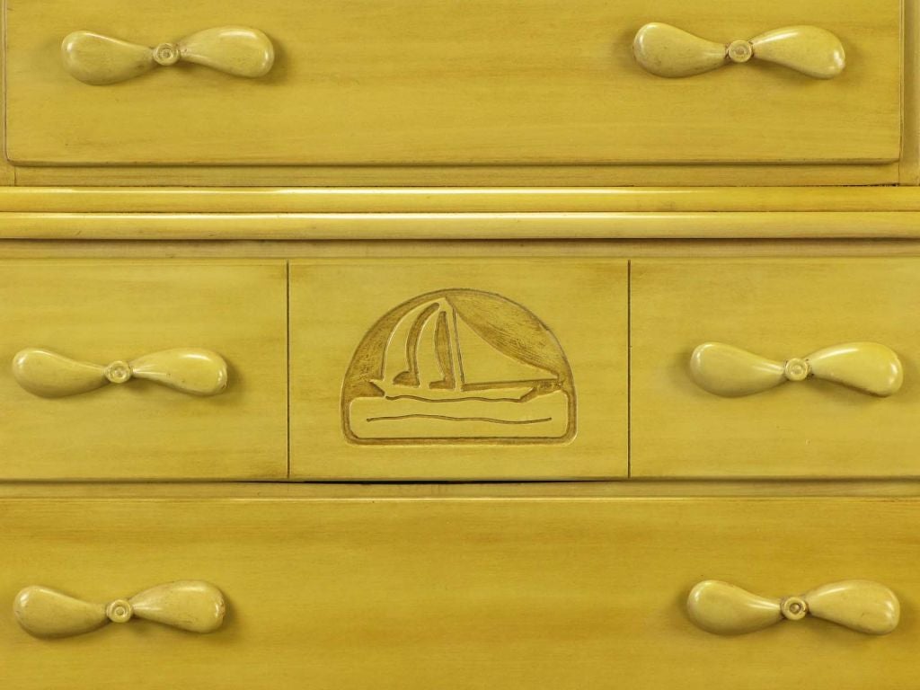 Pair Tall Chests With Propeller Pulls And Sailboat Reliefs At 1stdibs