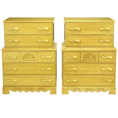 Retro Pair Tall Chests With Propeller Pulls & Sailboat Reliefs