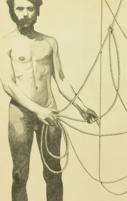American Graphite Drawing Of Nude Male & Female 