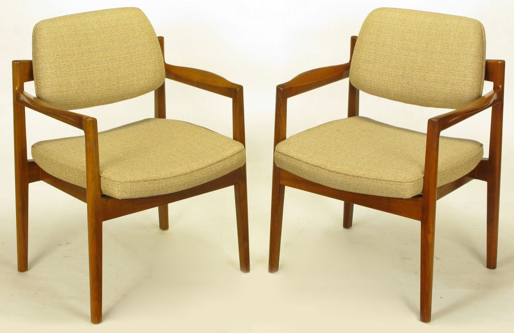 Pair Danish Inspired Teak Floating Back Arm Chairs