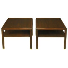 Pair Edward Wormley Mahogany End Tables With Brass Feet
