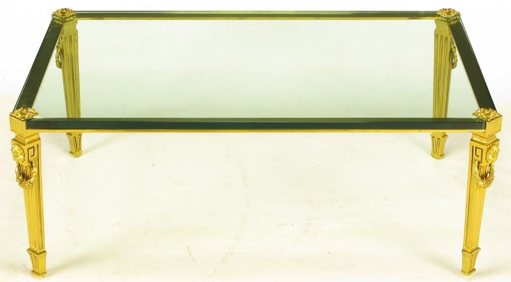 Italian Neoclassical Brass Greek Key & Wreath Coffee Table