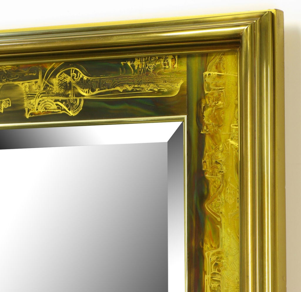 Mastercraft Bernhard Rohne Acid Etched Framed Beveled Mirror In Good Condition In Chicago, IL