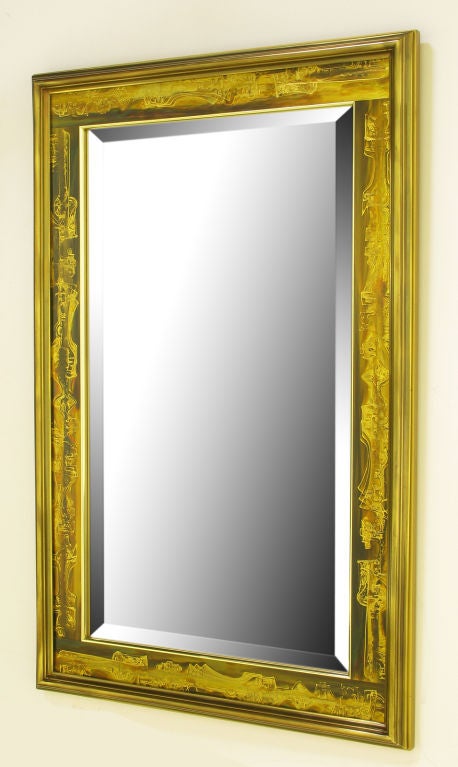 American Mastercraft Bernhard Rohne Acid Etched Framed Beveled Mirror