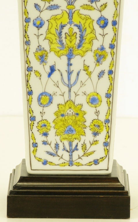 Mid-20th Century Cornflower and Saffron Hand Painted Ceramic Vase Form Table Lamp For Sale