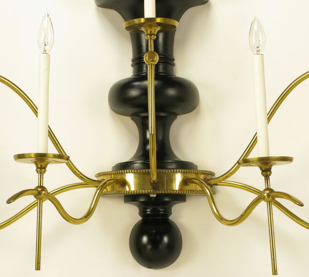 Large Regency Brass & Black Lacquered Wood Seven-Arm Sconce 1