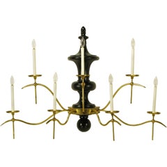 Large Regency Brass & Black Lacquered Wood Seven-Arm Sconce