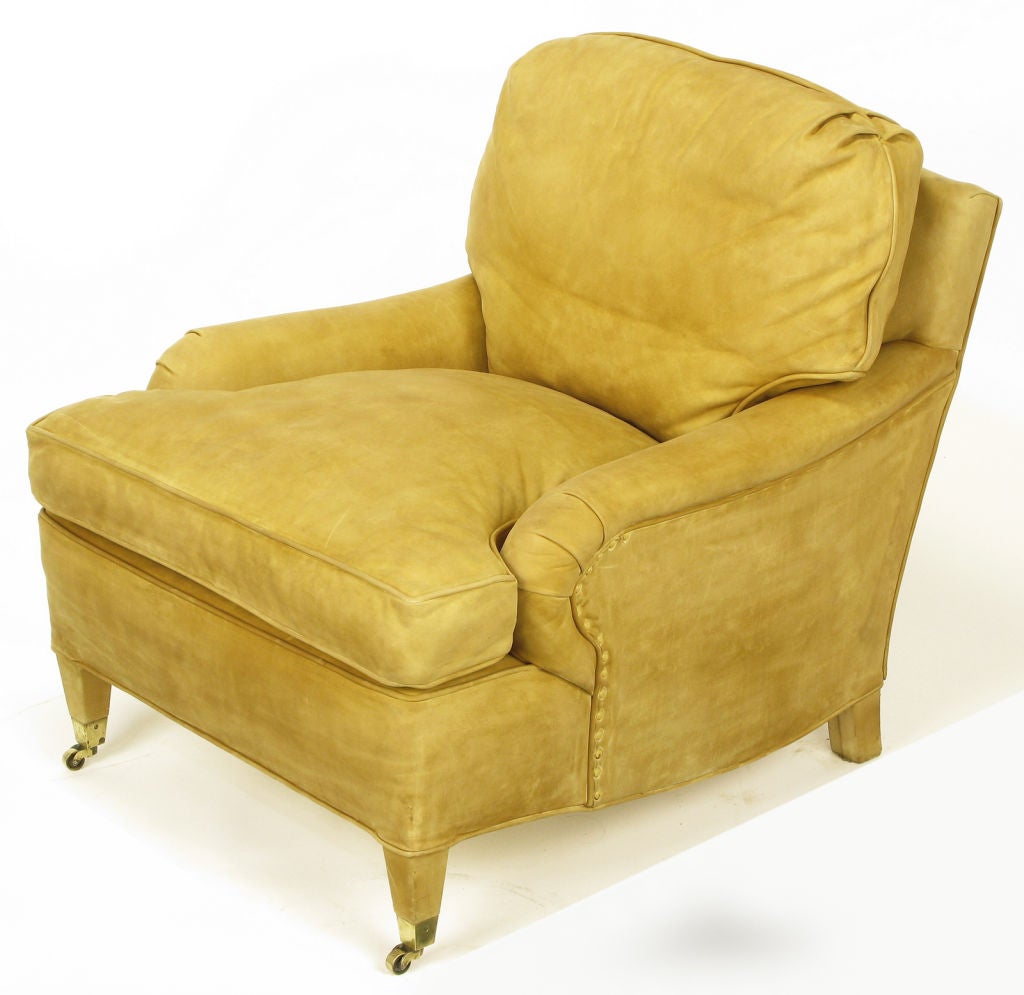 Kittinger Velvety Leather Upholstered Lounge Chair at 1stdibs