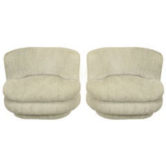 Pair Art Deco Revival Dove Grey Chenille Slipper Chairs