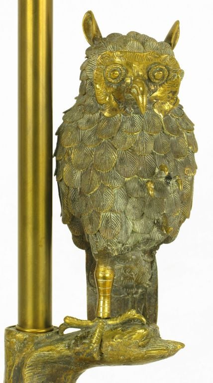 Marbro Forestal Theme Brass Table Lamp with Owl & Finches 3