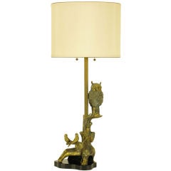 Marbro Forestal Theme Brass Table Lamp with Owl & Finches