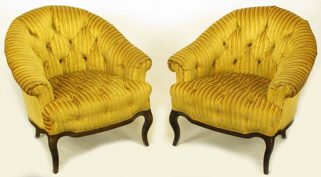 Pair Interior Crafts Button Tufted and Barrel Back Lounge Chairs at 1stdibs