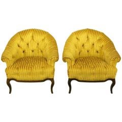 Pair Interior Crafts Button Tufted & Barrel Back Lounge Chairs