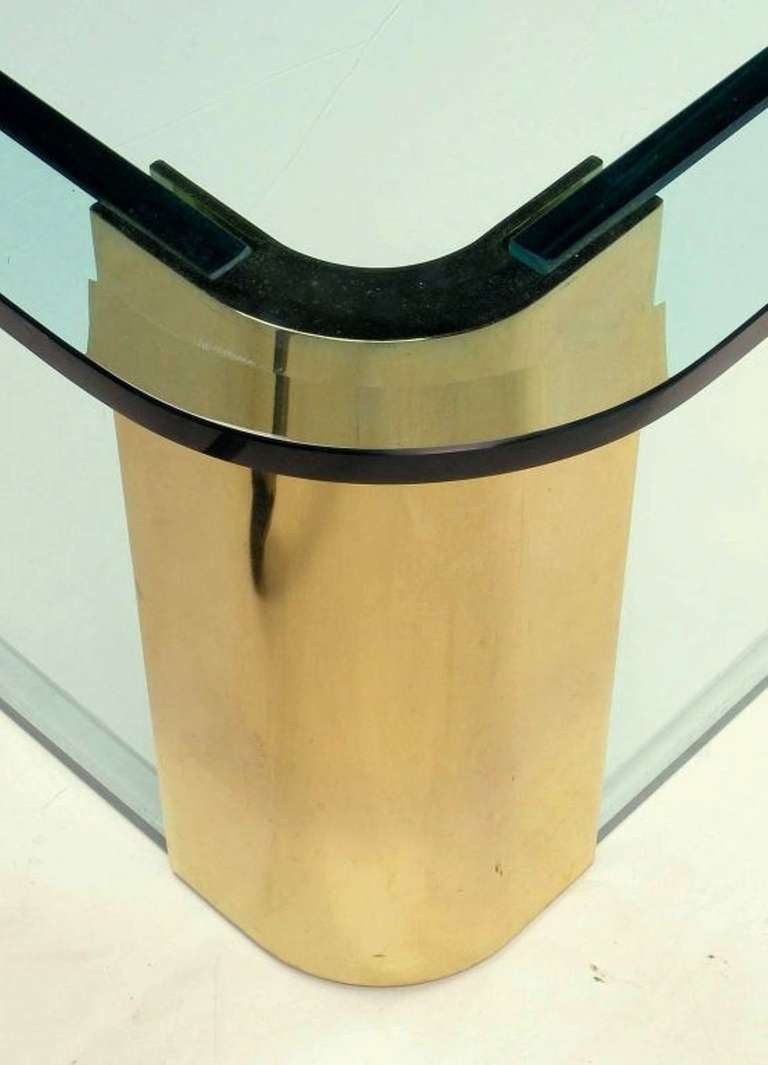 American Asymmetrical Glass & Brass Cocktail Table In The Manner Of Pace