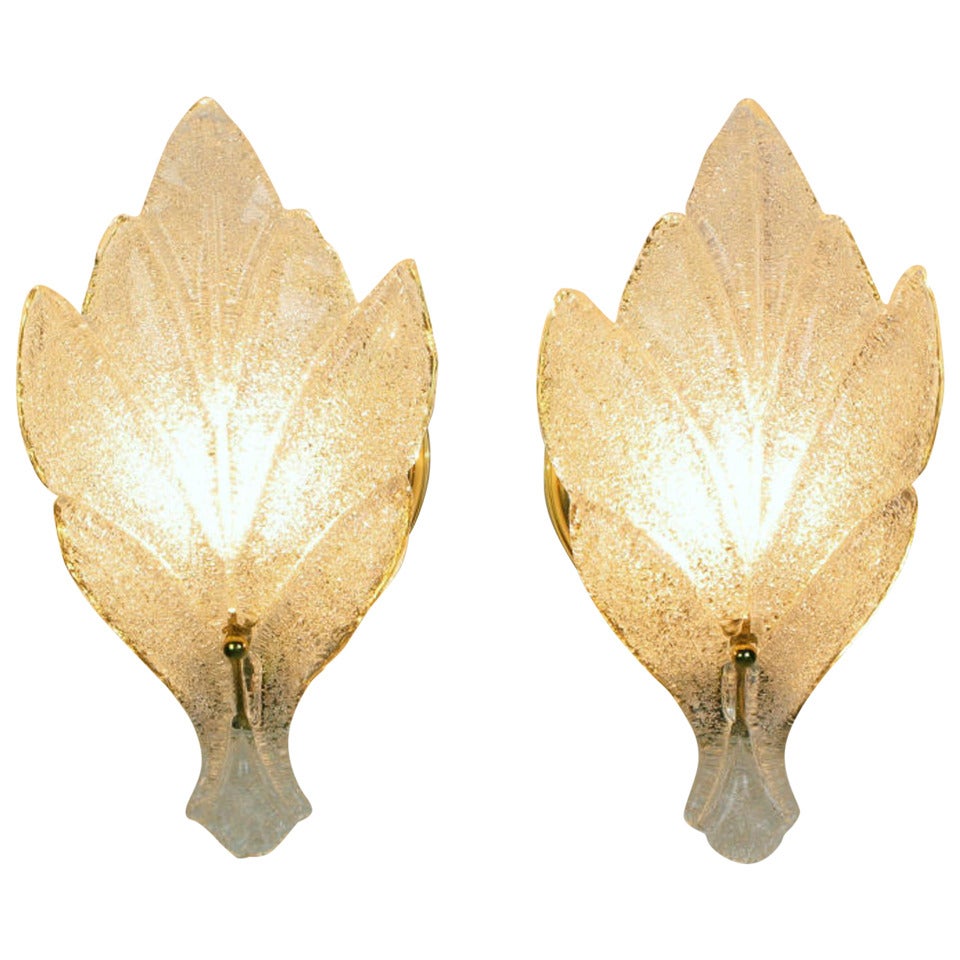 Pair of Murano Glass Maple Leaf Wall Sconces For Sale