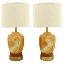 Pair Sevres Porcelain Handpainted Female Nude Table Lamps