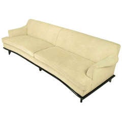 Black Lacquer & Cream Linen Sofa With Sculptural Arms