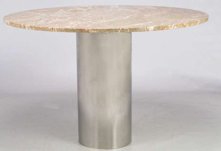 Custom designed chrome cylinder pedestal dining table with 42