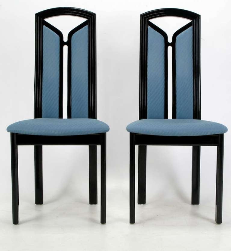 Wolf Schmidt-Bandelow Black Lacquer & Cadet Blue Italian Dining Chairs 2