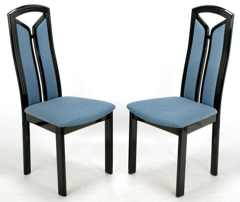 Wolf Schmidt-Bandelow Black Lacquer & Cadet Blue Italian Dining Chairs In Excellent Condition In Chicago, IL