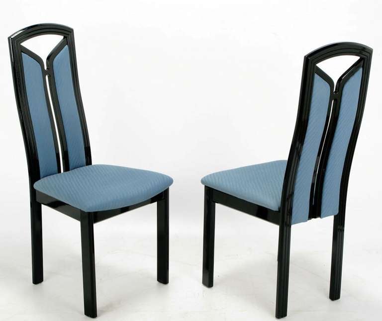 20th Century Wolf Schmidt-Bandelow Black Lacquer & Cadet Blue Italian Dining Chairs