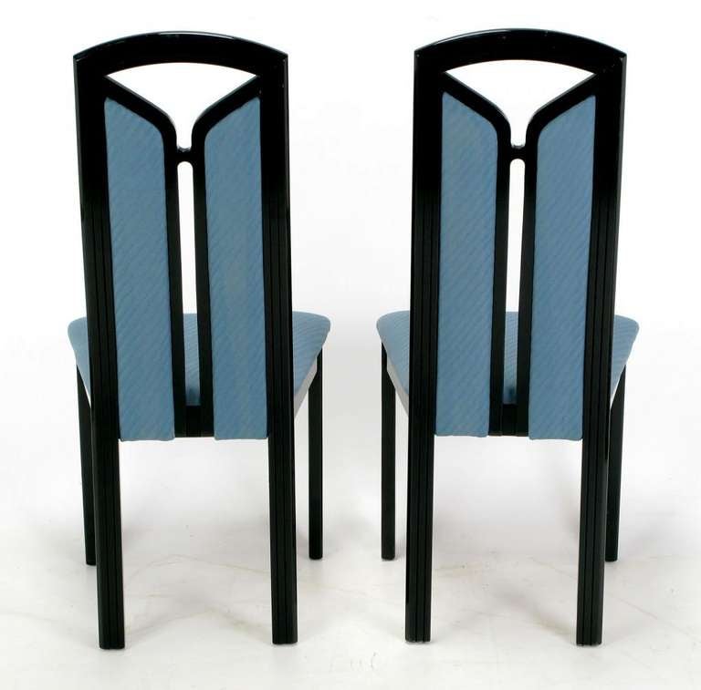 Silk Wolf Schmidt-Bandelow Black Lacquer & Cadet Blue Italian Dining Chairs