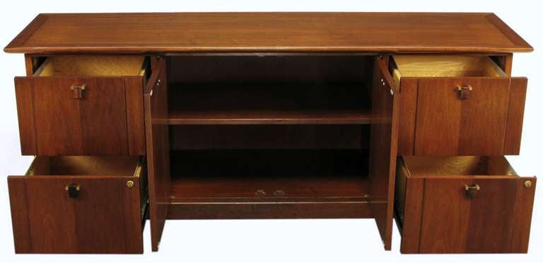 Edward Wormley Mahogany and Rosewood Raised Edge Credenza In Good Condition For Sale In Chicago, IL