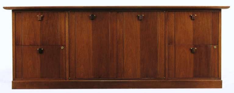 American Edward Wormley Mahogany and Rosewood Raised Edge Credenza For Sale