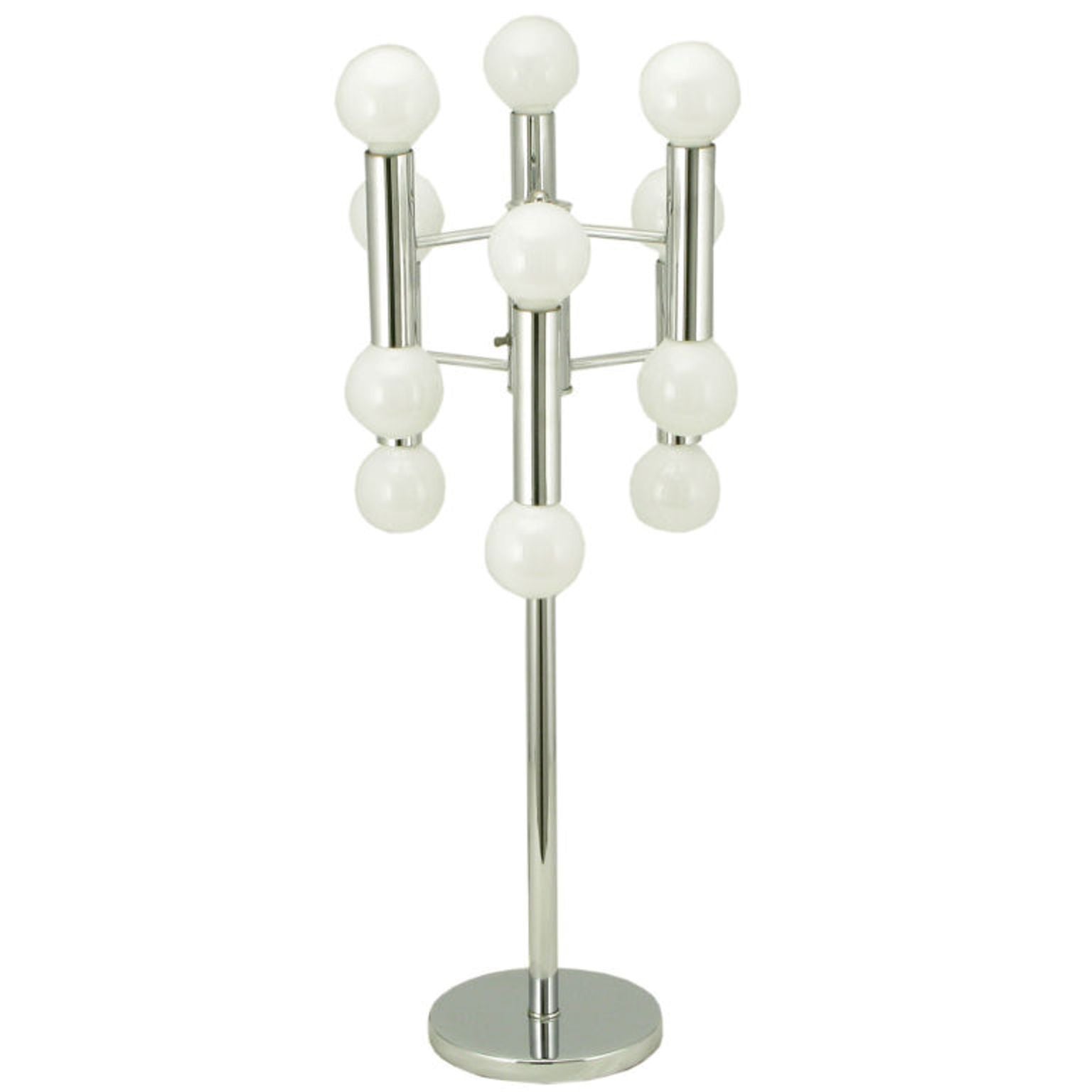 Modern Chrome 12 Light Table Lamp In The Manner Of Robert Sonneman For Sale