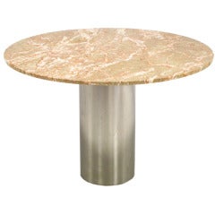 42" Round Custom Rouge Marble & Chrome Cylinder Pedestal Dining Table