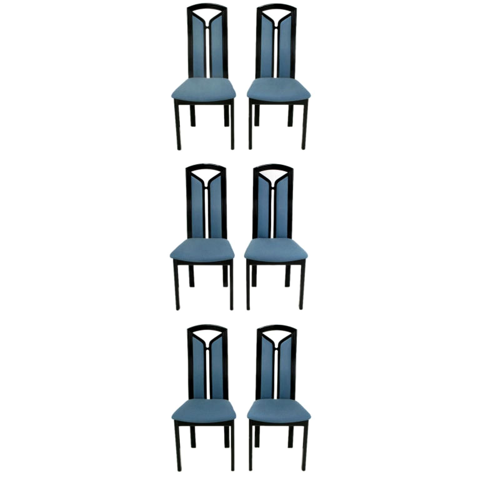 Wolf Schmidt-Bandelow Black Lacquer & Cadet Blue Italian Dining Chairs