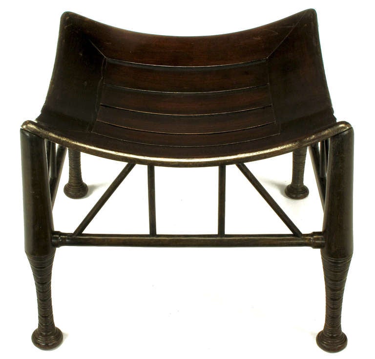 Dark Oak Egyptian Revival Thebes Stool, circa 1900, Liberty & Co. Attributed In Good Condition In Chicago, IL