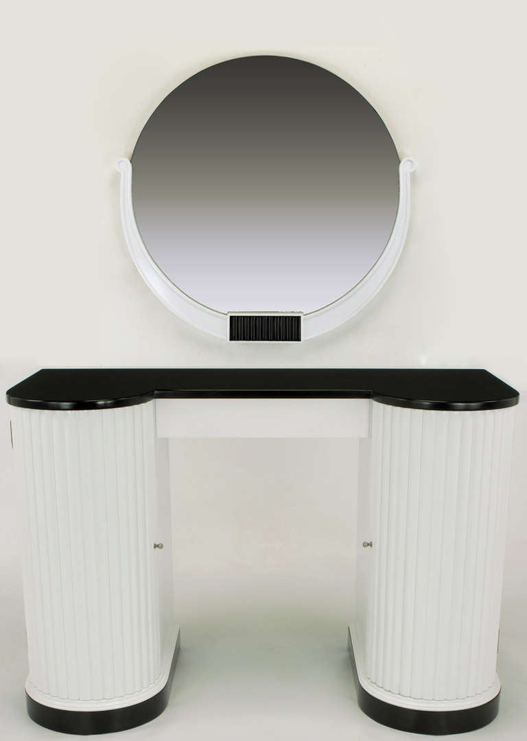 Kittinger Black and White Art Deco Reeded Curved Front Vanity 1