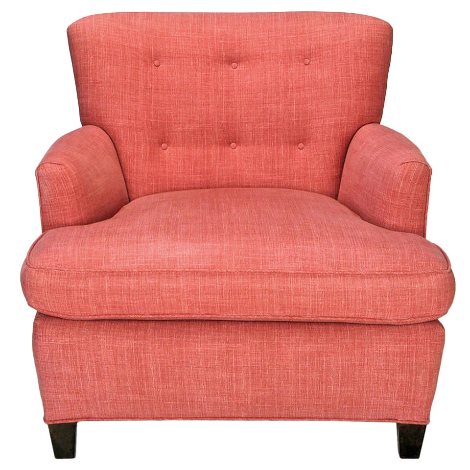 1940s Raspberry Red Linen Dunbar Style Club Chair