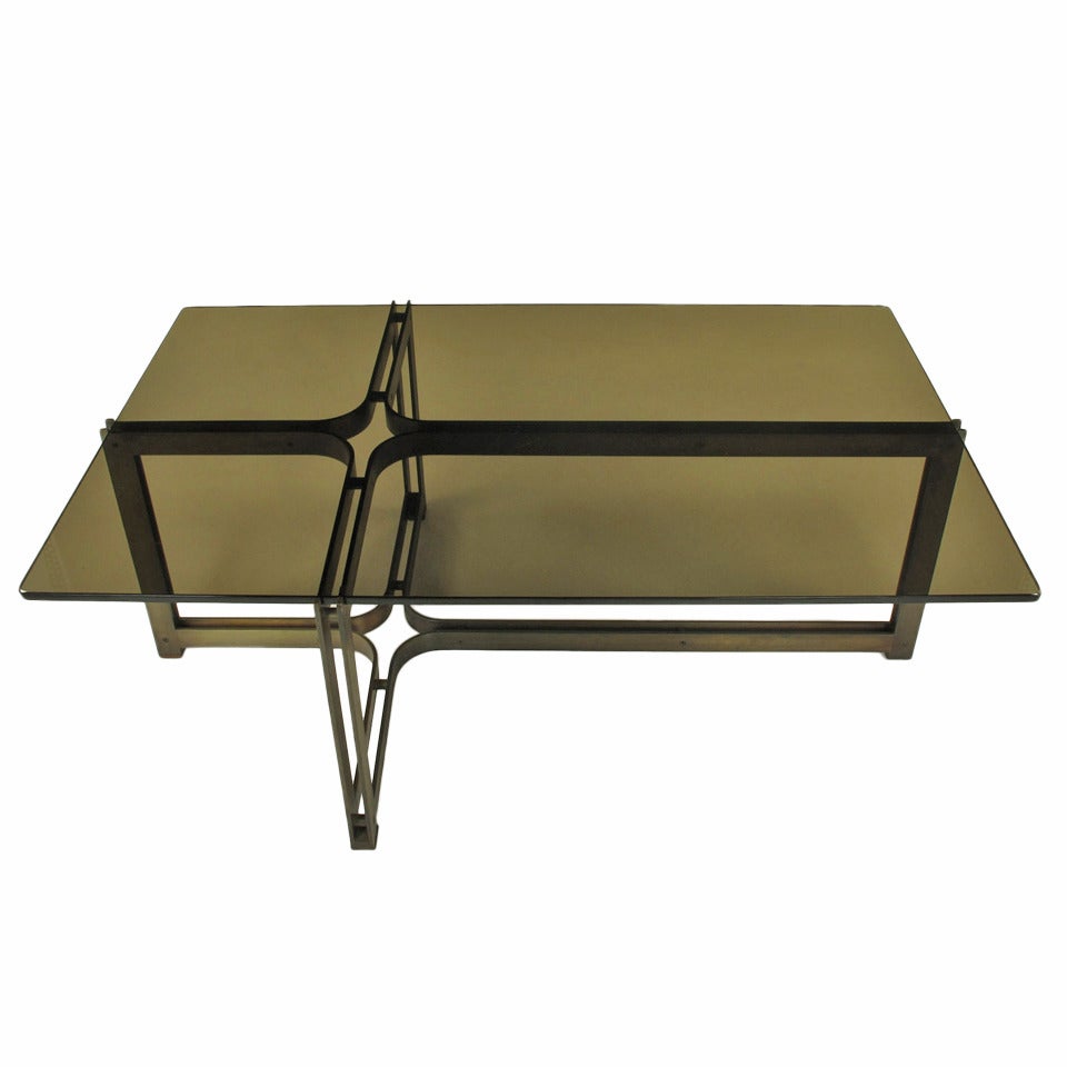 Tom Lopinsky for Dunbar Bronze, Rosewood and Smoked Glass Coffee Table