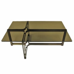 Table basse Tom Lopinsky pour Dunbar en bronze, bois de rose et verre fumé