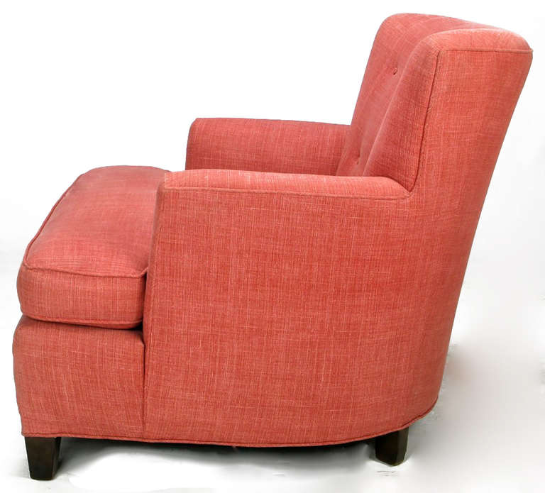 American 1940s Raspberry Red Linen Dunbar Style Club Chair