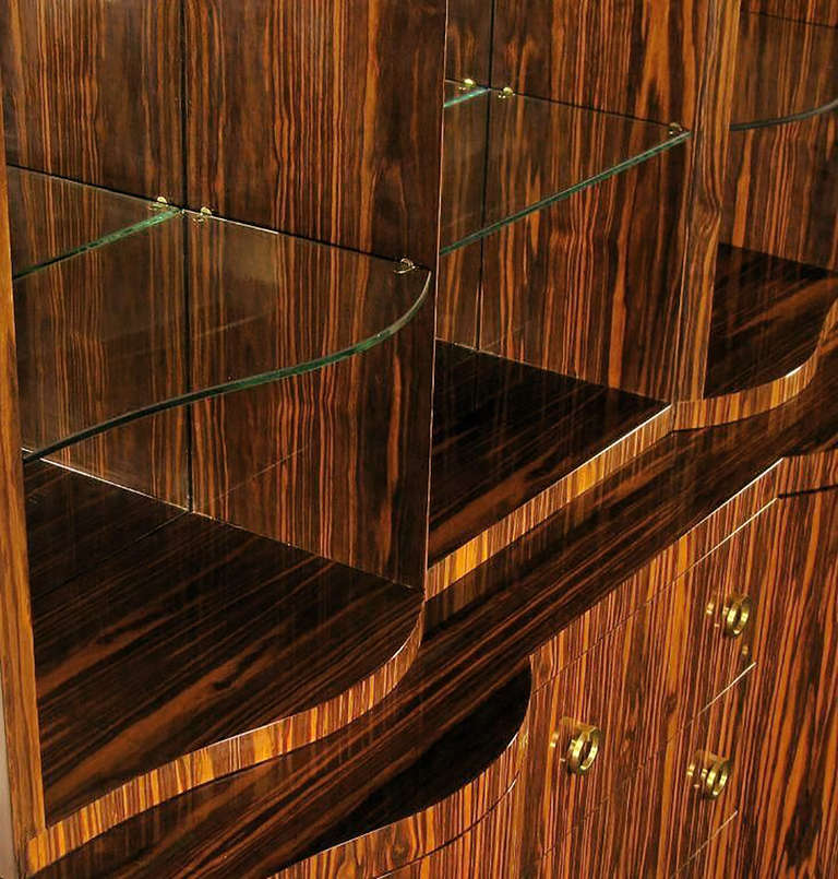 20th Century Interior Crafts Macassar Ebony Art Deco Sideboard With Display Superstructure