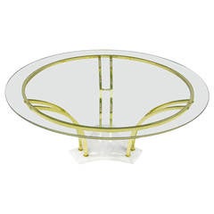 Elegant Brass and Carrara Marble Round Coffee Table