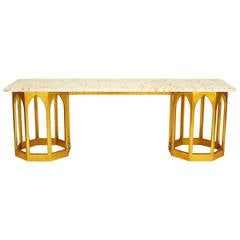 Marble Top Console Table with Twin Gilt Octagonal Bases 2