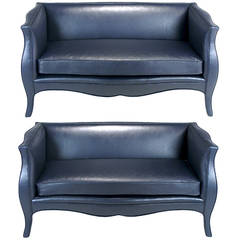 Pair of Richard Himmel Lutece Settees in Blue Edelman Reptile Patterned Calfskin 5