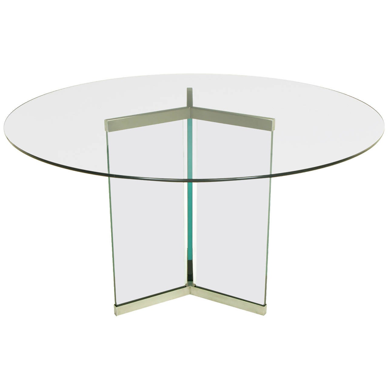 Pace Collection Glass and Brushed Stainless Pedestal Dining Table at