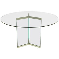 Pace Collection Glass and Brushed Stainless Pedestal Dining Table