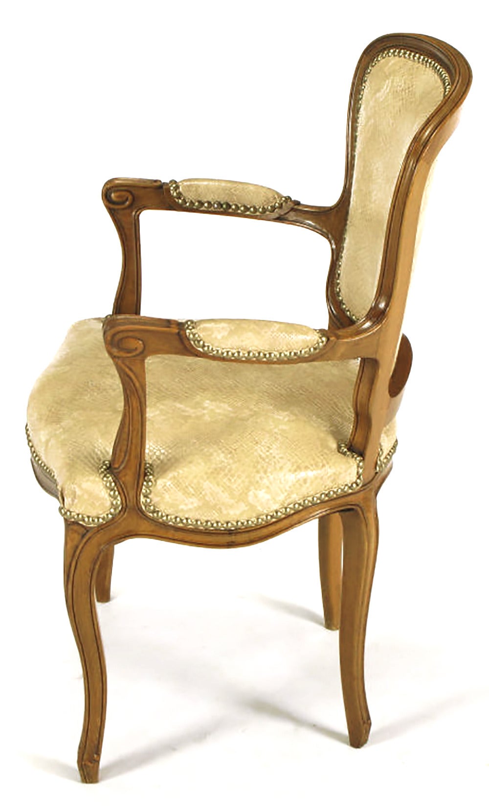 Pair of Walnut Louis XV Style Armchairs in Faux Python In Good Condition For Sale In Chicago, IL