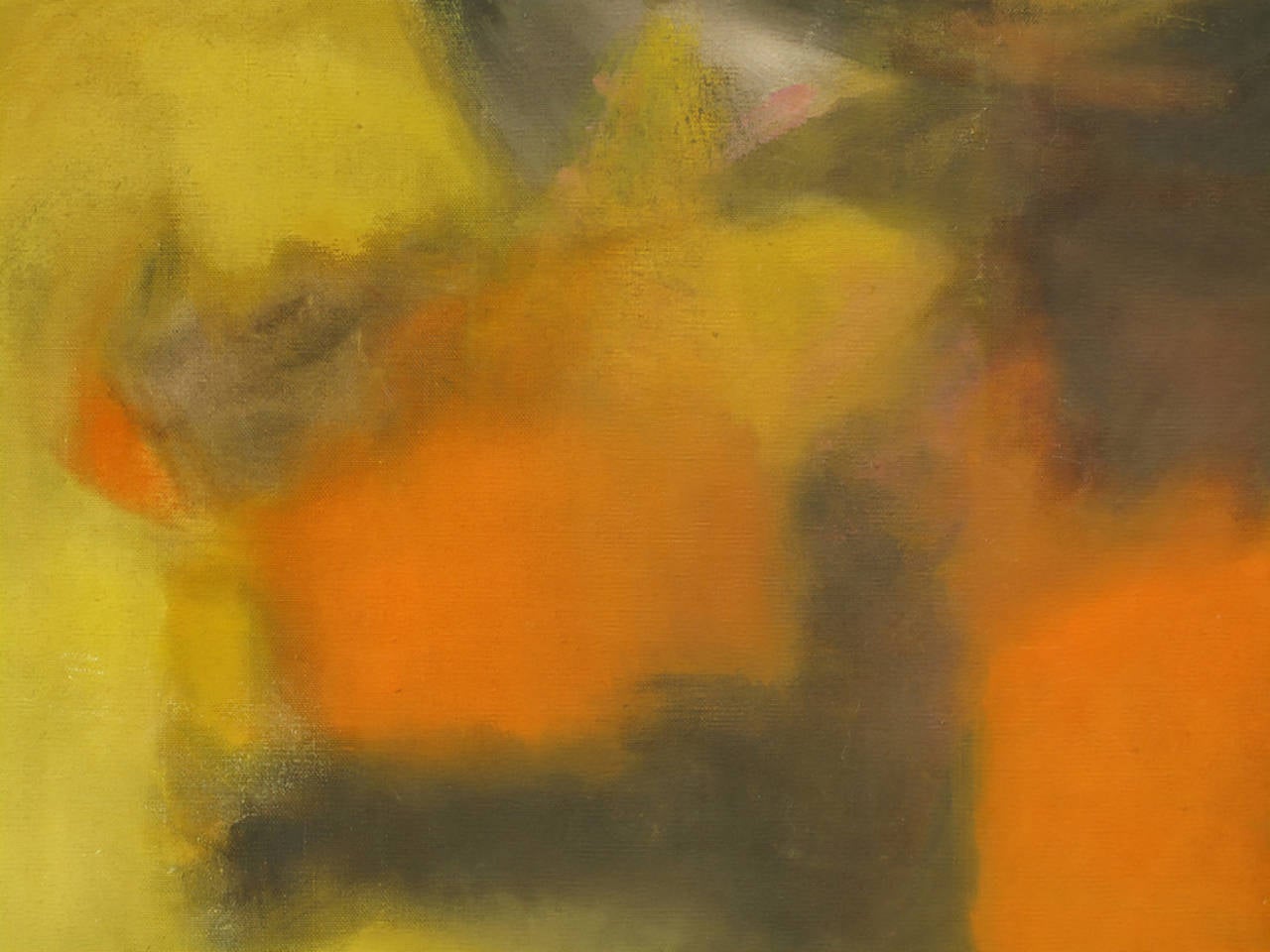 Americano Pittura ad olio astratta su tela firmata con colori ocra, verde e arancione in vendita
